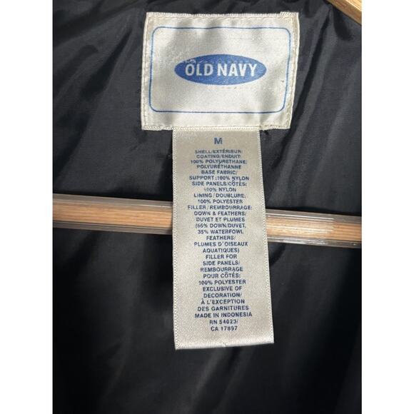 Old Navy Puffer Coat Size Medium Vintage Black Side Panels Down Feather FLAWED - Picture 12 of 13
